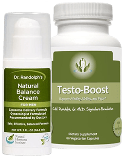bottles of natural balance cream and testo-boost supplements